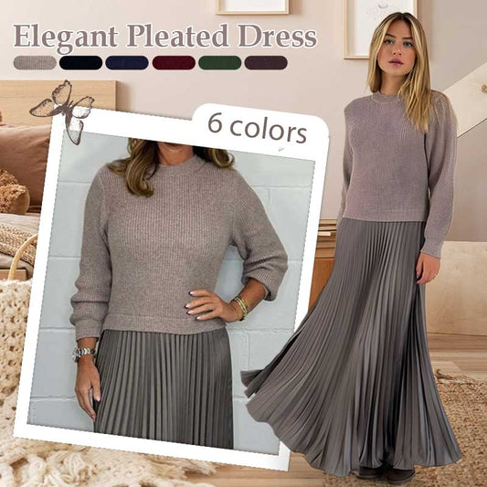 🔥Hot Sale 50% OFF!!⚡50K+ SOLD!❄️🔥Women's Solid Color Long Sleeve Jumper & Pleated Bottom Dress