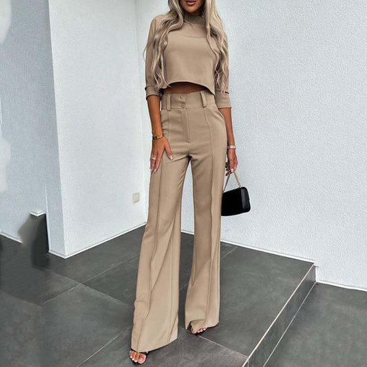 🔥Hot Sale 60% OFF!!⚡50K+ SOLD!💖Women's Elegant Crop Top & Wide-Leg Pants Set👖