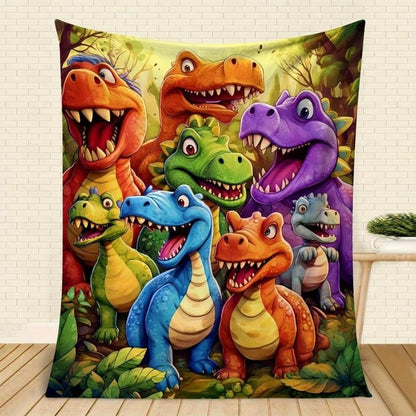 ⏳BLACK FRIDAY SPECIAL PRICE ￡7.99!⏰🦖Cute Smiling Dinosaurs HD Digital Print Flannel Blanket