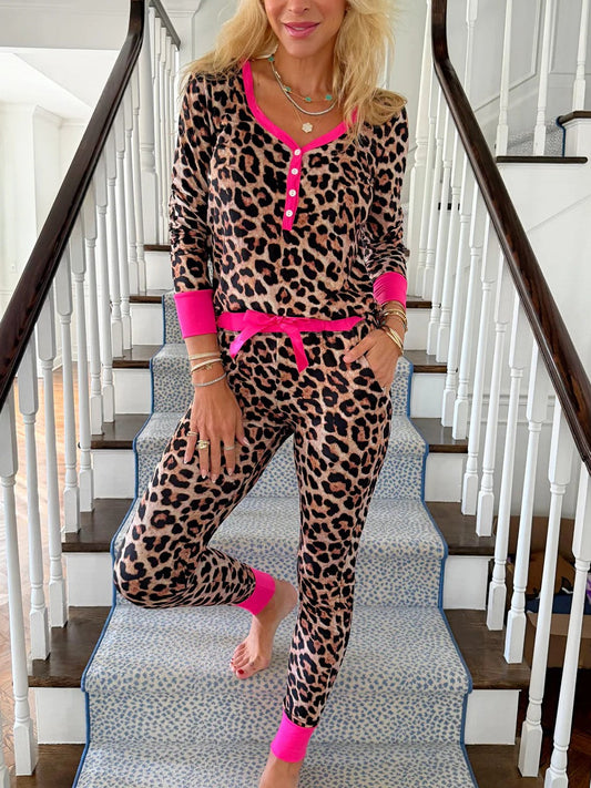 ⏰Gift Idea Hot sale 49% OFF🔥-Leopard with Pink Trim Jogger Pajama Set
